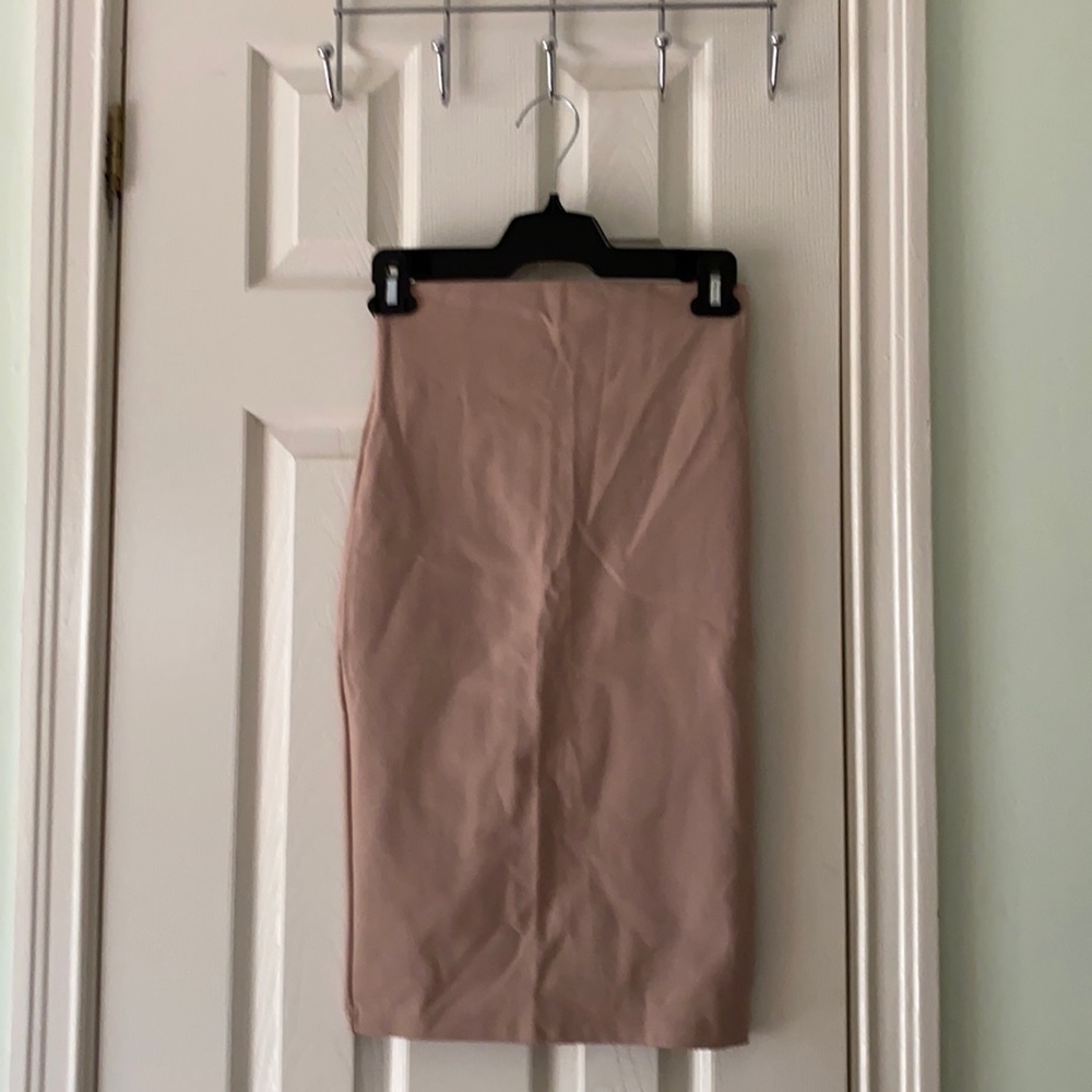 High waisted taupe knee length pencil skirt